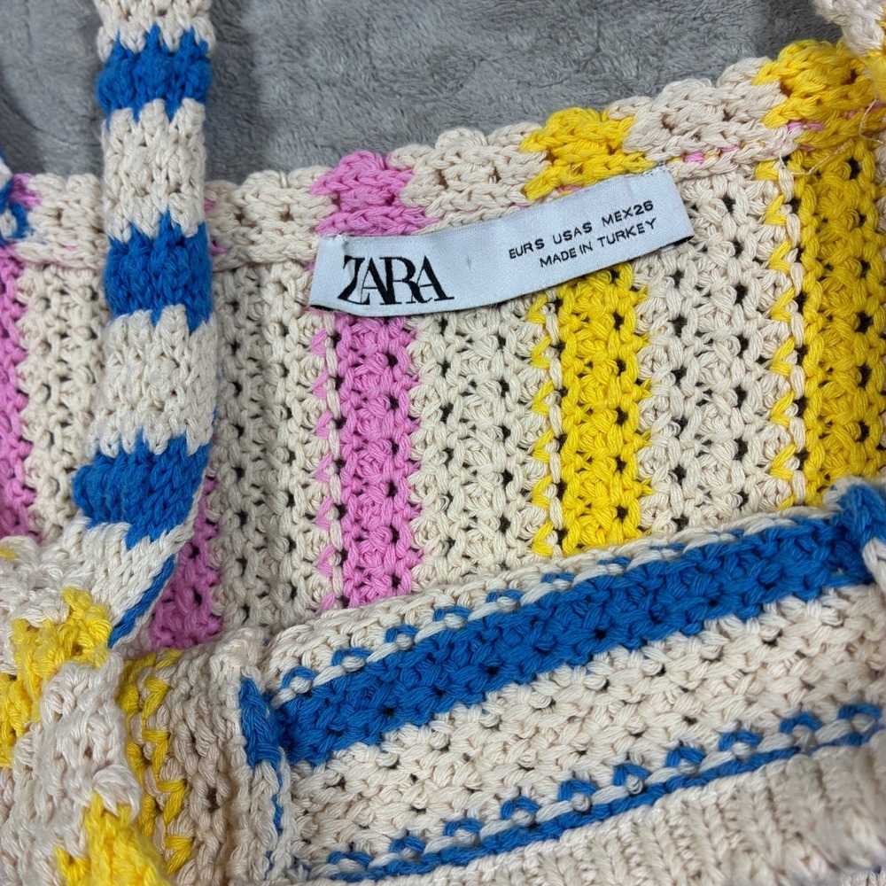 Zara Crochet Patchwork Open Knit Crop Top Size S Pastel Boho Beachy Festival - Picture 3 of 10